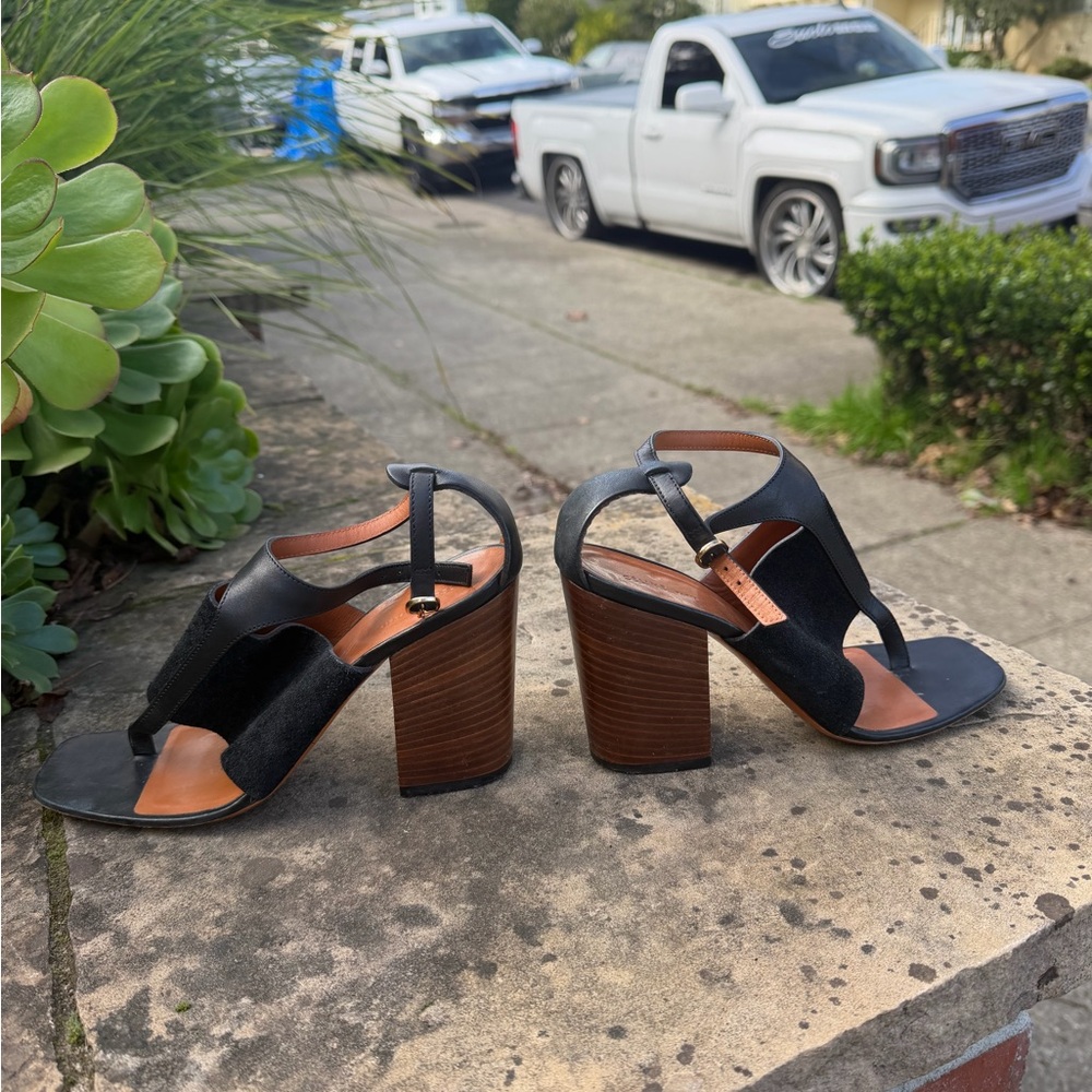 Celine Crosta Black Calf 37 T Strap Sandals Original